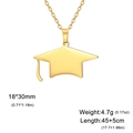 Gold graduation cap necklace in polished stainless steel with 45+5cm adjustable chain - Cable Chain / Gold
