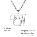 Collier avec pendentif lettre W lotus et visage de femme en acier inoxydable argenté - Lettre W / Acier
