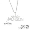 Silver crown name necklace with JACKSON pendant and detailed size specifications - Steel
