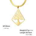 Gold hollow Tree of Life pendant in diamond frame with snake chain, 38x28mm size - Snake Chain / Gold