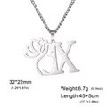 Collier en acier inoxydable argenté avec pendentif lotus et visage féminin élégant - Lettre X / Acier