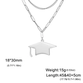 Double-layered silver stainless steel necklace with graduation cap pendant and paperclip chain - Double Layered Welded Chain / Steel