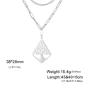 Silver stainless steel double layer necklace with Tree of Life geometric pendant - Double-Layer Chain / Steel