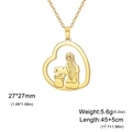 Golden heart necklace featuring a silhouette of a mother and daughter embrace pendant - Cable Chain / Gold