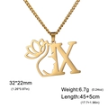 Collier en acier inoxydable doré avec lettre X, lotus et profil de visage féminin - Lettre X / Or
