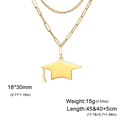 Gold double-layer graduation cap pendant necklace with paperclip and link chain details - Double Layered Welded Chain / Gold