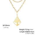 Double-layered gold stainless steel necklace with tree of life pendant in diamond frame - Double-Layer Chain / Gold