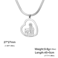 Silver-toned stainless steel heart necklace featuring a mother and child silhouette pendant - Snake Chain / Steel