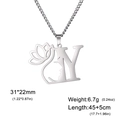 Collier en acier inoxydable argenté avec lettre Y, visage de femme et lotus - Lettre Y / Acier