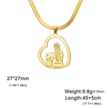 Golden heart necklace with mother and child silhouette in a polished stainless steel finish - Snake Chain / Gold