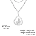 Doppellagige Edelstahlkette in Silber mit Herzanhänger für Mutter und Kind - Doppellagige Kette / Stahlfarben