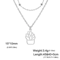 Silver stainless steel double-layered necklace with hollow succulent plant pendant - Double-Layer Chain / Steel