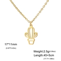 Golden cutout cactus pendant necklace in stainless steel with 45+5cm adjustable chain - Cable Chain / Gold