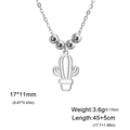Minimalist silver stainless steel necklace with cutout cactus pendant and O-chain - Beaded Style / Steel
