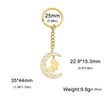 Llavero de acero inoxidable dorado con luna y conejo con medidas y peso incluidos - Anillo 25mm/Luna 35x44mm/Conejo 15.3x22.9mm / Dorado