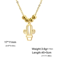 Gold hollow cactus pendant necklace with polished metal beads and adjustable cross chain - Beaded Style / Gold