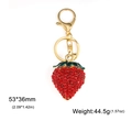 Porte-clés fraise de luxe avec strass rouges et détails de feuilles en émail vert - Fraise