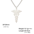 Silver stainless steel medical caduceus pendant necklace with adjustable chain - Steel Color Link Chain