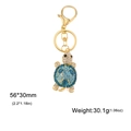 Golden turtle keychain with blue rhinestones, 56x30mm alloy pendant for women handbags - Blue