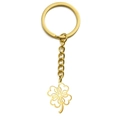 Polished gold four-leaf clover keychain with round key ring in 304 stainless steel - Gold Clover Heart