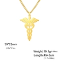 Golden Caduceus medical pendant necklace in stainless steel with 45cm plus 5cm chain - Gold Link Chain