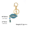 Llavero de labios y pintalabios con diamantes azules y base de metal dorado elegante - Azul
