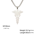 Silver stainless steel medical caduceus pendant necklace with 60cm box chain - Steel Color Box Chain