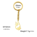 Llavero de acero inoxidable dorado con colgante de mariposa calada y aro de 25 mm - Dorado