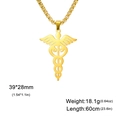 Golden Caduceus staff medical symbol necklace in polished titanium stainless steel for men - Box Chain-Gold