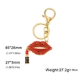 Llavero de labios con pedrería roja y dije de lápiz labial dorado para bolso mujer - Rojo