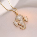 Exquisite gold elephant pendant necklace with zircon pavé setting and box chain for women - X1193-Golden Little Elephant