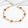 Elegant gold flower bracelet with round red stones and sparkling white zircons on silk - Red Main Stone (TS0368) / Red Bracelet (TS0368)