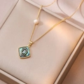 Vintage gold necklace with rhombus abalone shell pendant and green zircon gemstone - Abalone Shell Rhombus Freshwater Pearl Necklace (X1887) / 1 Piece / Gold