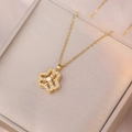Golden clover zircon pendant necklace for women with sparkling crystal stone inlay - Gold Hollow Floral Style (X0491)