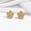 Boucles d'oreilles fleurs dorées à cinq pétales avec cristaux brillants et bords perlés - Boucles d'oreilles à fleur blanche à cinq pétales (E0798)