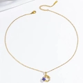Halskette aus goldenem Edelstahl mit Sternen- und Mondanhänger und Zirkonia-Steinen - Gold Blau Stern Mond Halskette (X2890)