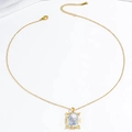 Vintage 18K Goldkette mit blauem Sonnenblumen Anhänger und Perlen Akzent - X2845 Blumen-Halskette