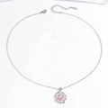 Collier élégant en acier inoxydable argenté avec pendentif fleur rose et oxydes de zirconium - Collier de Fleurs (X1518)
