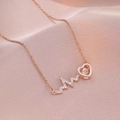Elegant rose gold dancing heart necklace with shimmering zircon heartbeat pendant design - Heartbeat Dancing Heart Necklace (X3408)