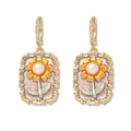 Details von Vintage-Ohrringen mit Sonnenblumen-Emaille und echten Süßwasserperlen - E1405 Ohrringe / Gebrochenes Weiß
