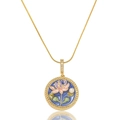 Detailansicht der Vintage Emaille-Halskette mit Lotos-Motiv und eleganter Perle - Blaue Perlenhalskette (X3982)
