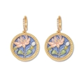 Details von Vintage-Emaille-Ohrringen mit Lotusblume, Perlen und Goldbeschichtung - Blaue Perlenohrringe (E1417)