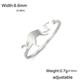 Adjustable cute cat shaped stainless steel open ring in silver finish for women - Adjustable Open Size / Steel