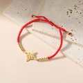 Bracciale in corda rossa con nodo cinese dorato e perline, dotato di misura regolabile - modello 2 / Rosso
