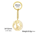 Porte-clés arbre de vie doré en acier inoxydable avec figurines de famille et anneau - Style Silhouette Famille de Trois (Style 5) / Or