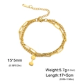 Gold double-layer stainless steel bracelet with dumbbell pendant and paperclip chain - Style 1 / Gold