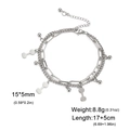 Silver double-layer stainless steel chain bracelet with dumbbell pendants and lobster clasp - Style 2 / Steel