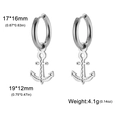 Silver stainless steel geometric hoop earrings with anchor pendants for women - Steel