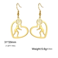 Golden heart-shaped volleyball earrings featuring player silhouette and 31x29mm size - Spiking Pose Style - Gold