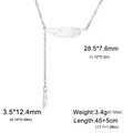 Silver stainless steel necklace featuring double feather pendants and size specifications - Double Feather Tassel Style (ASS2022062002) / Silver